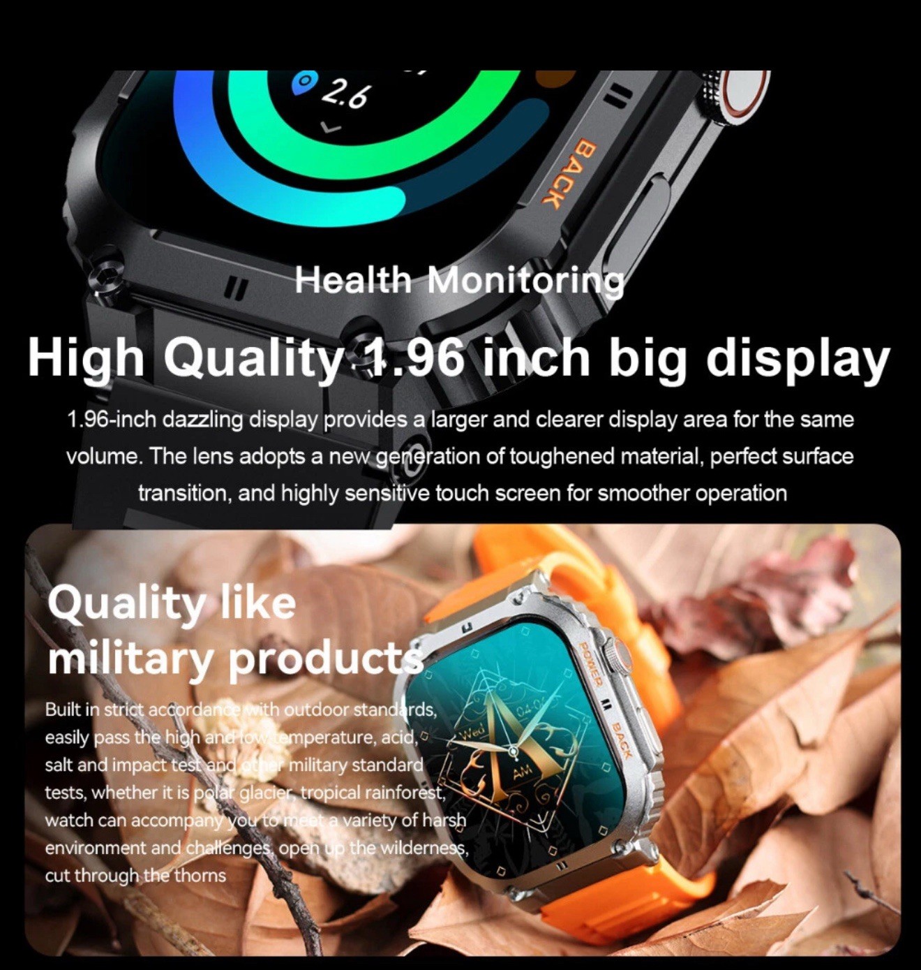 Tactical Smartwatch Fitness Tracker Call Text for Sony Xperia 1 IV Waterproof