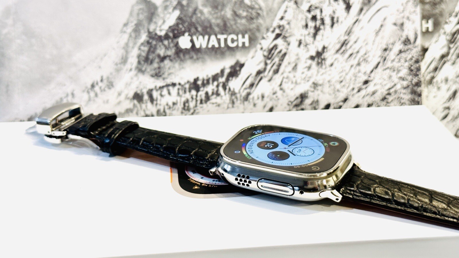 49MM Apple Watch ULTRA Titanium Polished Custom with Black Croc Band GPS LTE