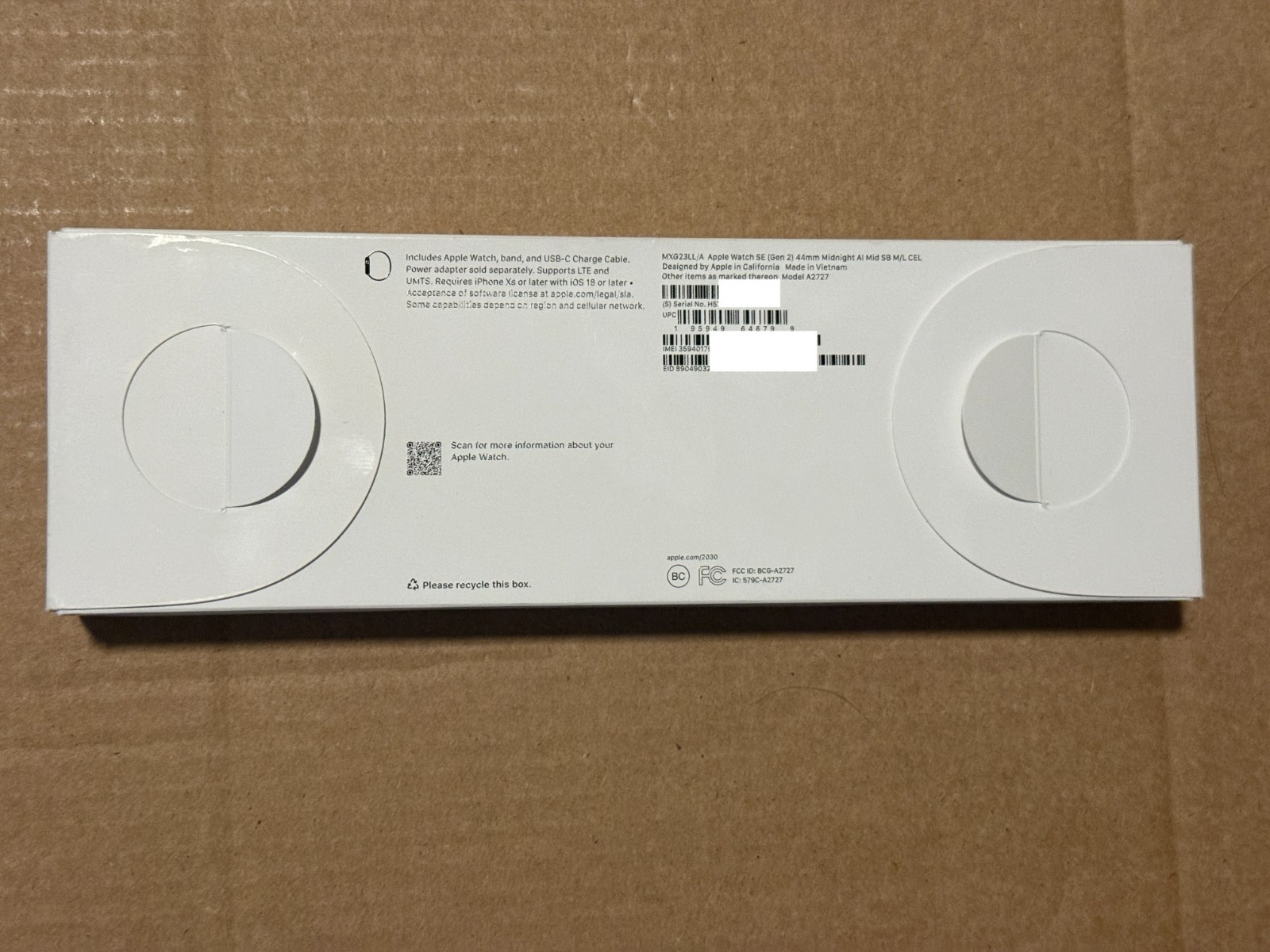 Apple Watch SE (2nd Gen) GPS + Cellular 44mm Midnight Sport Band – M/L SEALED