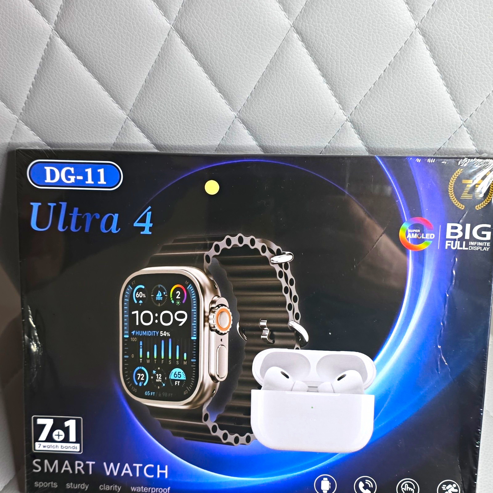 DG-11 Ultra 4 Smartwatch Super AMOLED Display, 7+1 Bands Waterproof and Ear Pods