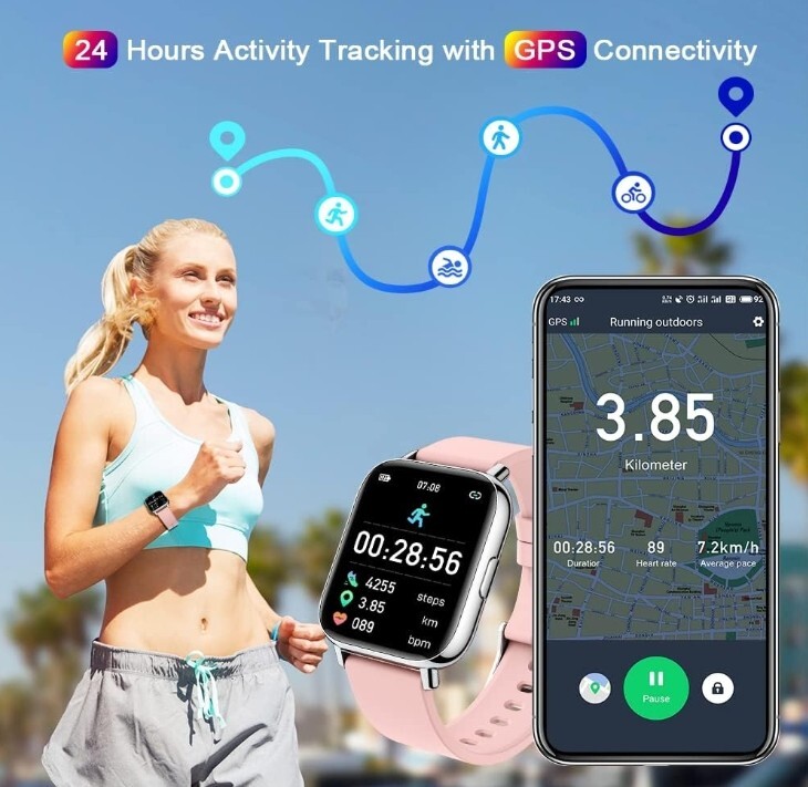 Smart Watch, 1.69″ LCD Touch,Heart Rate,Sleep Monitor,Step Counter,IP68 Waterpro