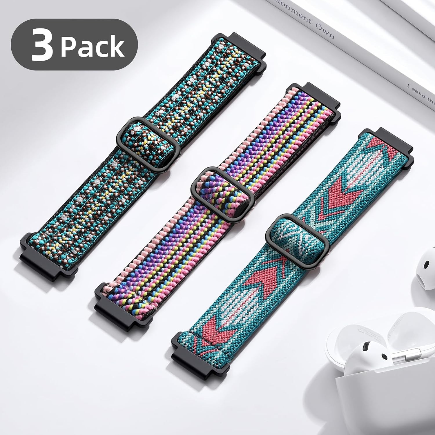 Adjustable 3-Pack Nylon Watch Bands Quick Release for 16mm 18mm 20mm 22mm Straps