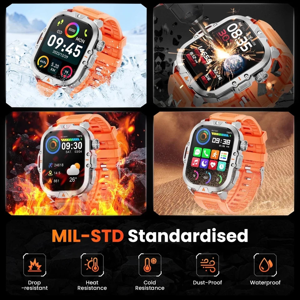 NEW Mingwear Military Smartwatch for Men, 2.01-Inch TFT LCD Aluminum Alloy Body