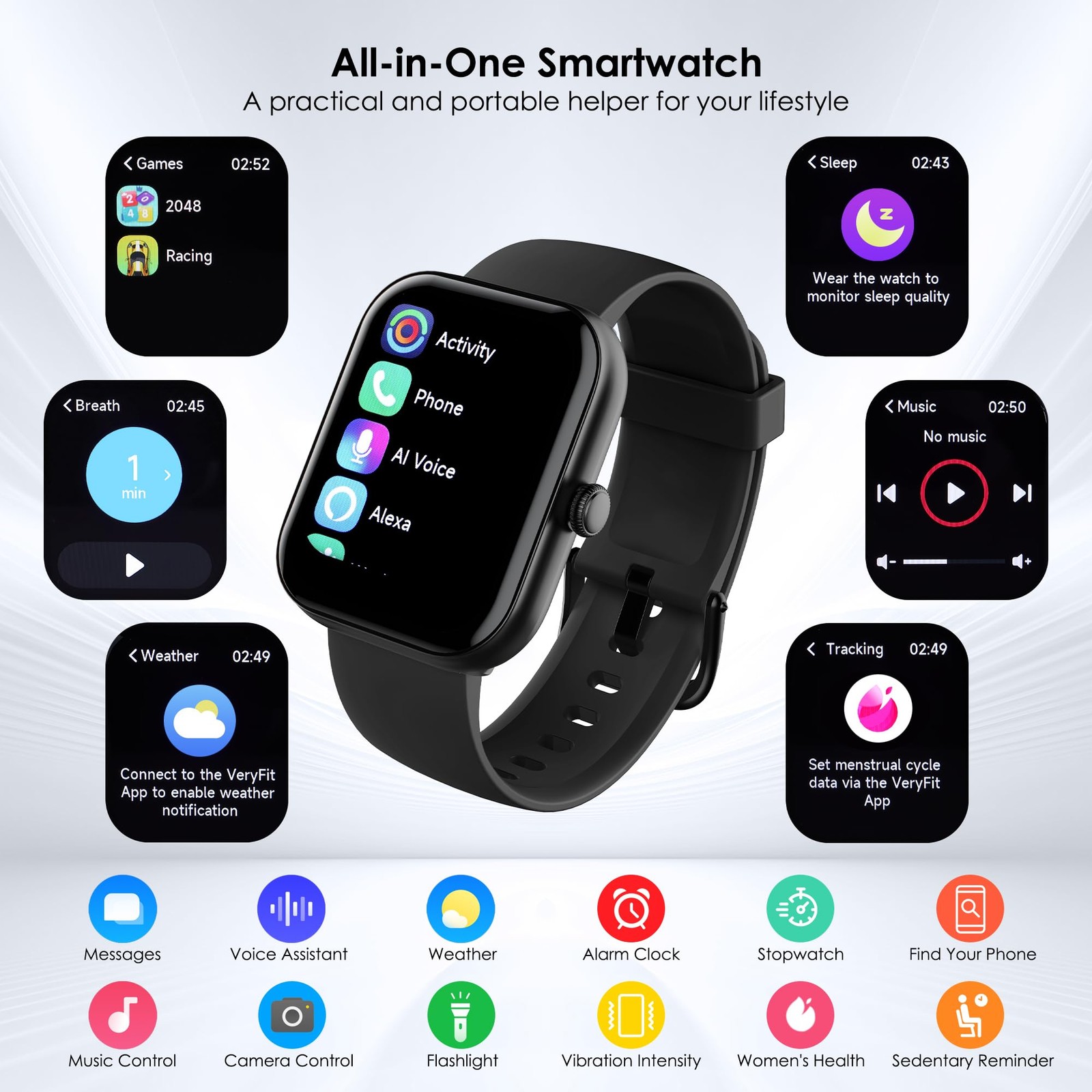 Smart Watch 1.91in Bluetooth Calls 100 Sport Modes Heart Rate SpO2 Sleep Monitor