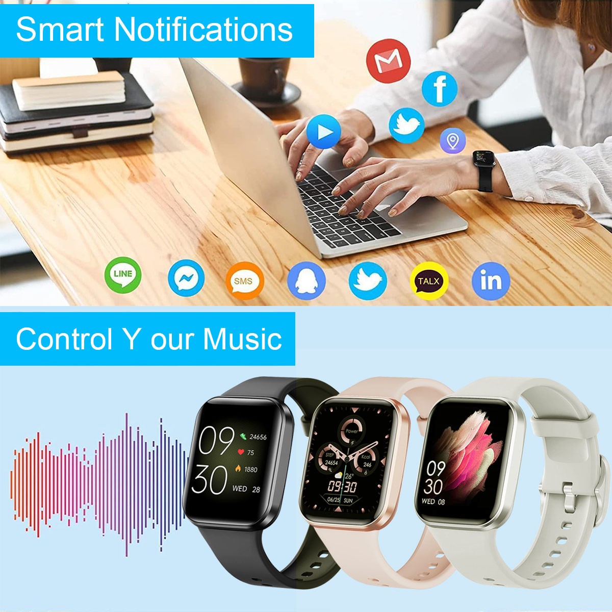 Fitness Tracker with 25 Sports Modes 7-Day Battery Magnetic Charging Smartwatch