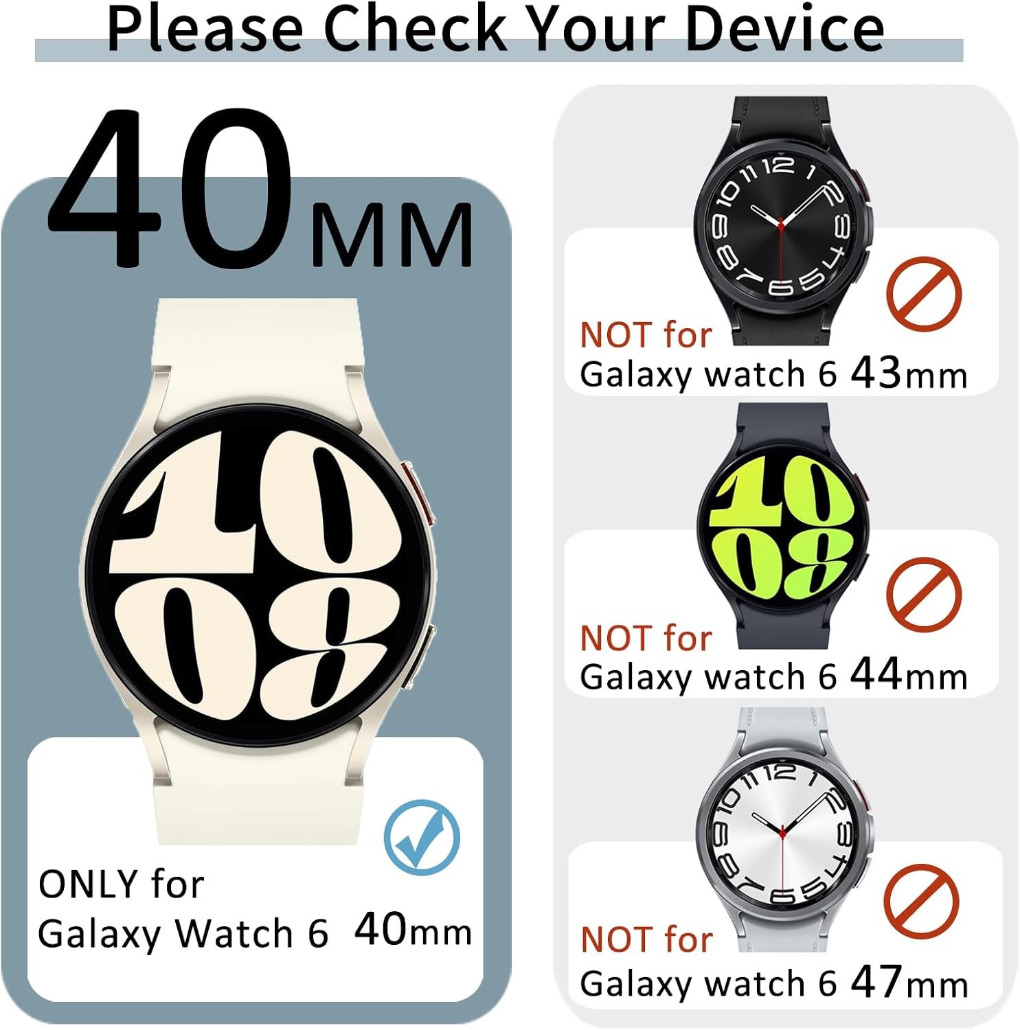 6-Pack Bling Case for Galaxy Watch 6 40mm Hard PC Rhinestones Frame Cover