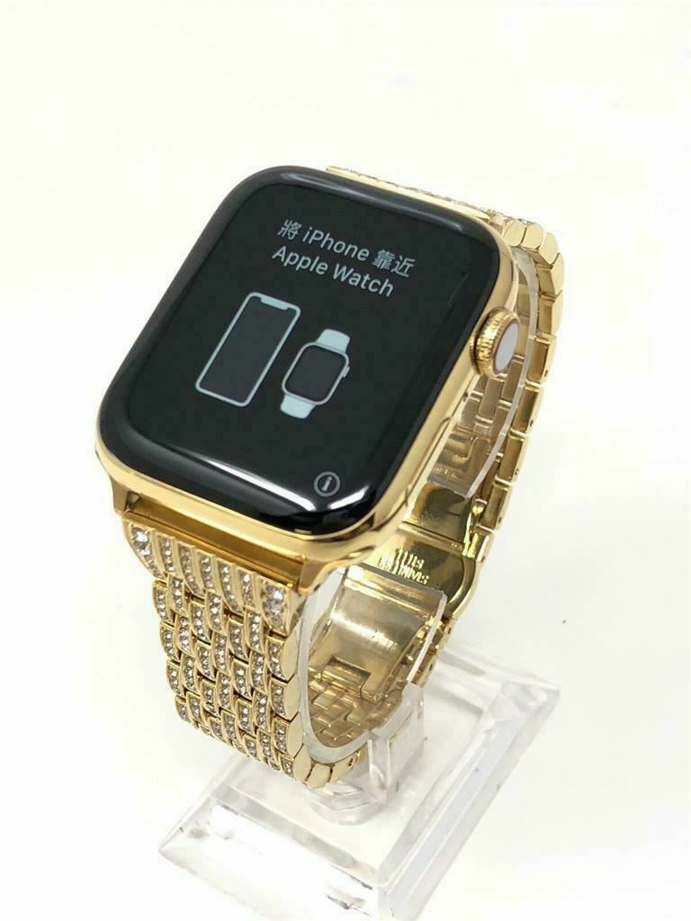24K Gold Plated 44MM Apple Watch SERIES 6 Diamond Rhinestones Band GPS LTE O2