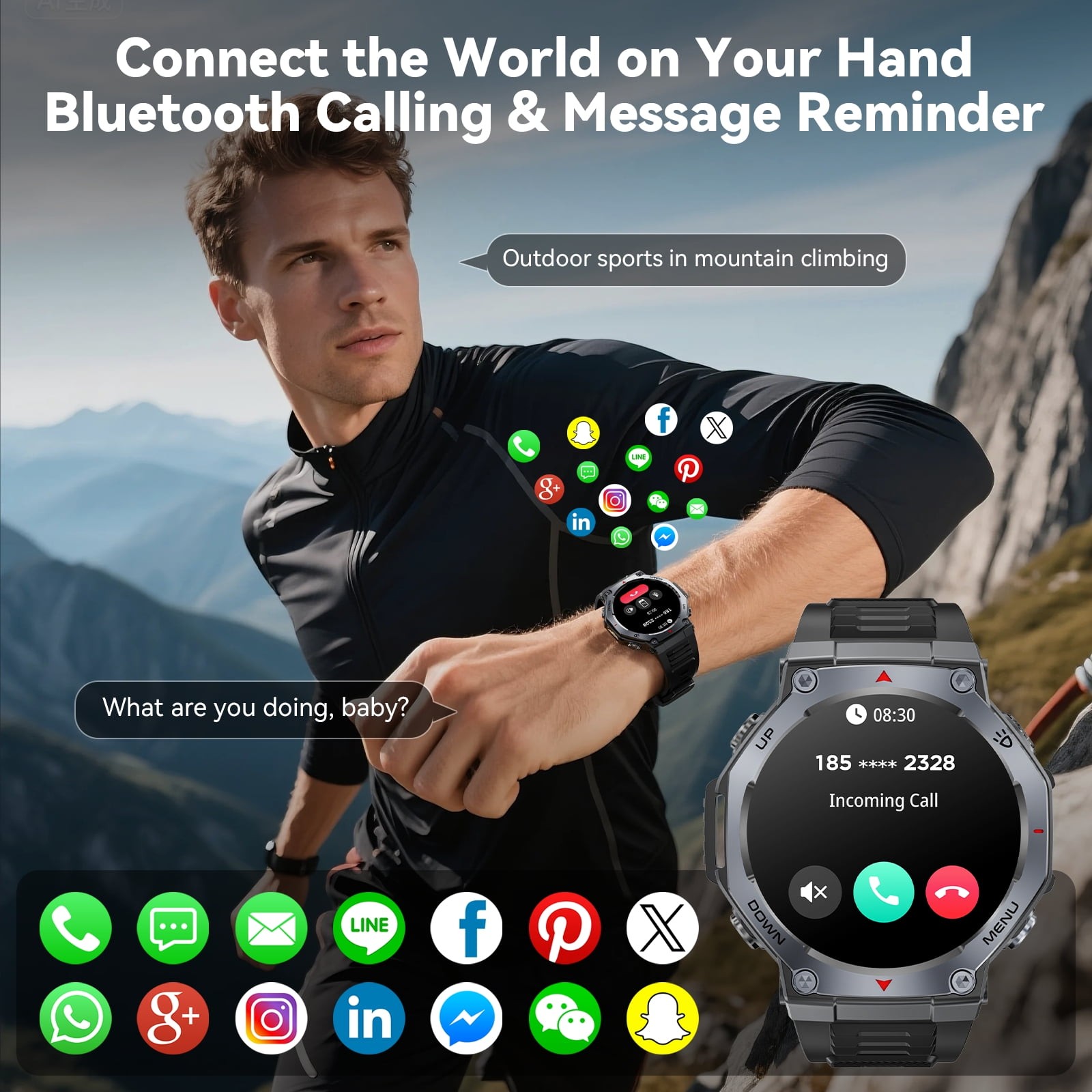Rugged Smart Watch for Men AMOLED 1.43″ Fitness Tracker Bluetooth Calls