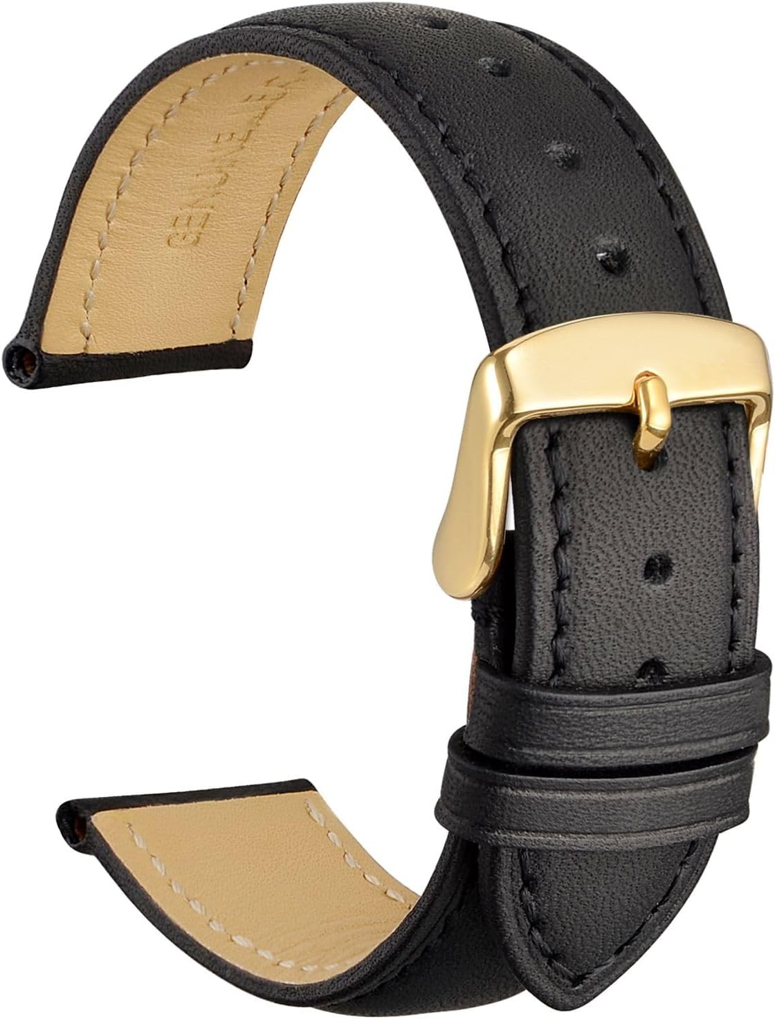 Case For 18mm Vintage Leather Watch Band for Men and Women, Gold Buckle (Black)