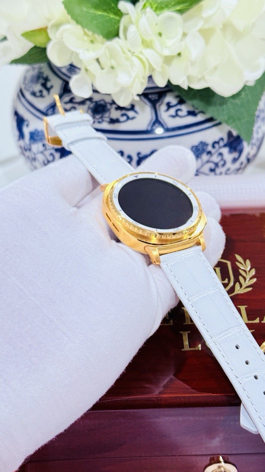 Custom 24k Gold 46mm Samsung Galaxy Watch8 Classic White | LTE Bluetooth GPS