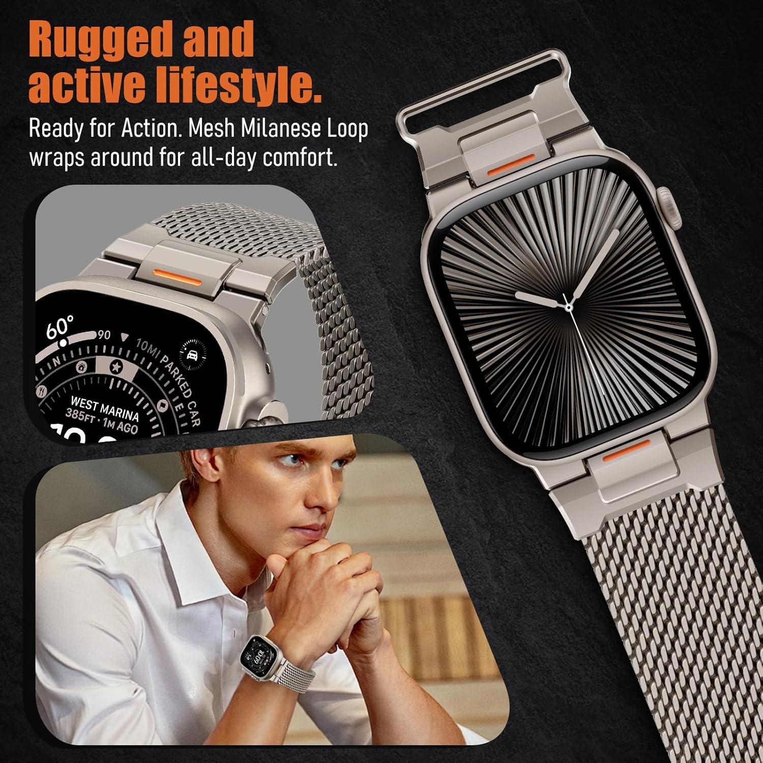 Milanese Loop Strap Compatible with Apple Watch Ultra 49mm, 46mm, 45mm