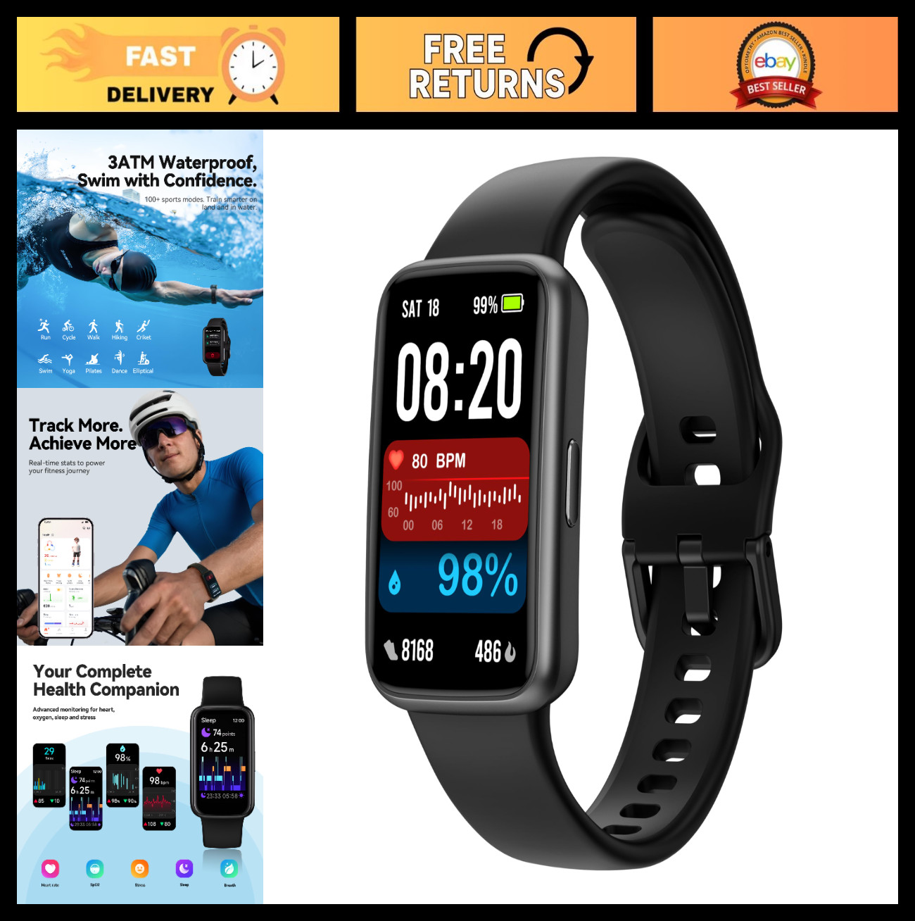Smart Fitness Tracker Watch, 1.47″ Color Screen, Heart Rate Monitor, 100+ Sports
