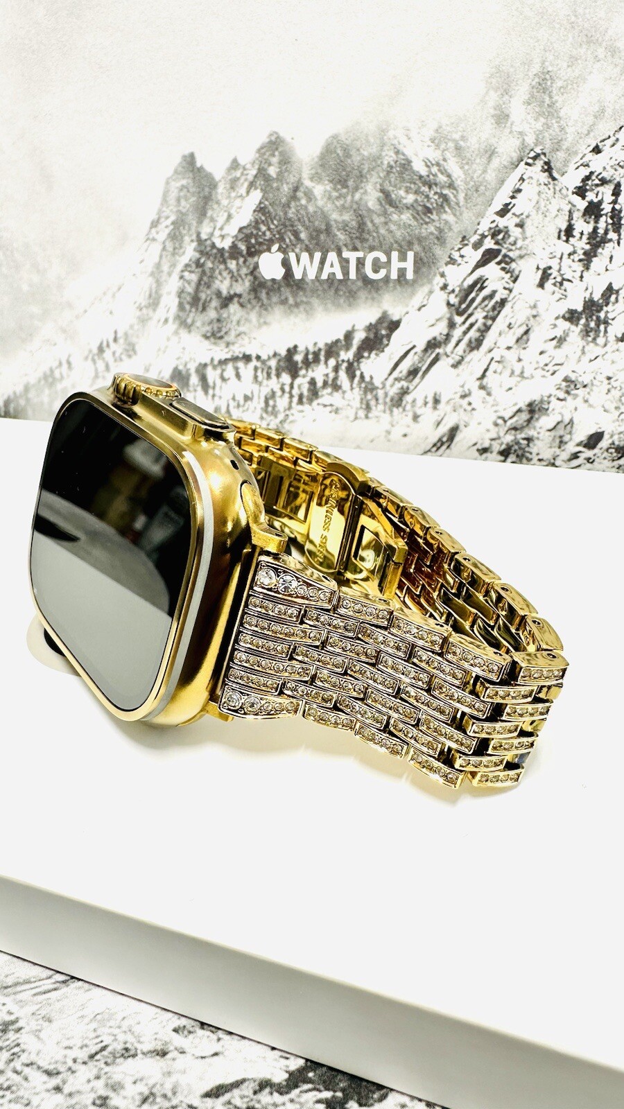 49MM Apple Watch ULTRA Custom Polished GOLD with Diamond Link Band GPS LTE