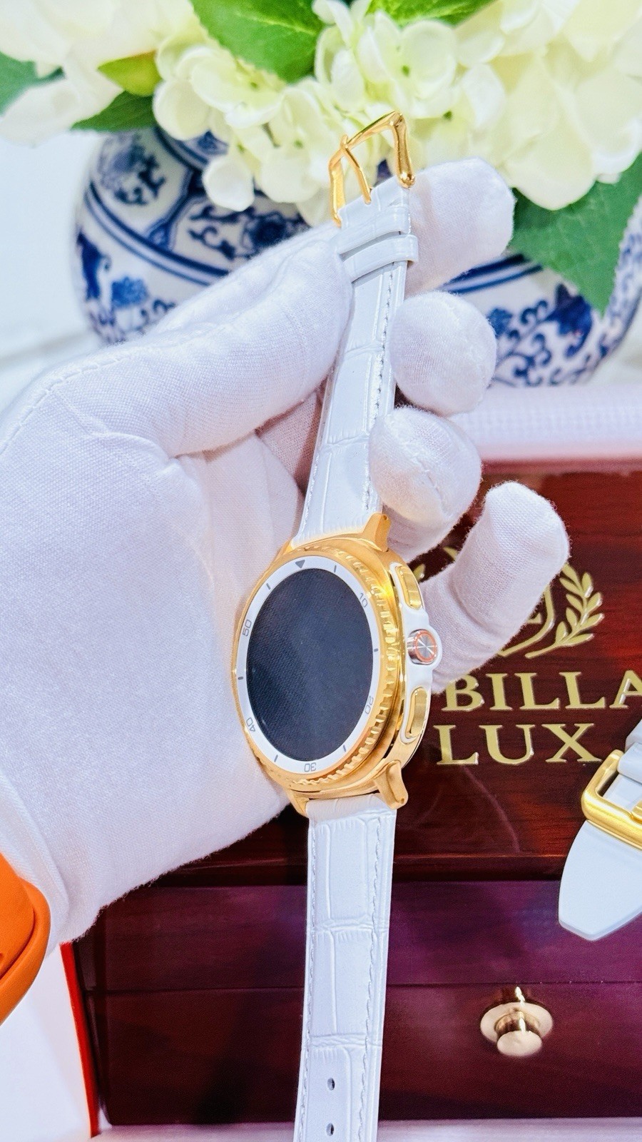 Custom 24k Gold 46mm Samsung Galaxy Watch8 Classic White | LTE Bluetooth GPS