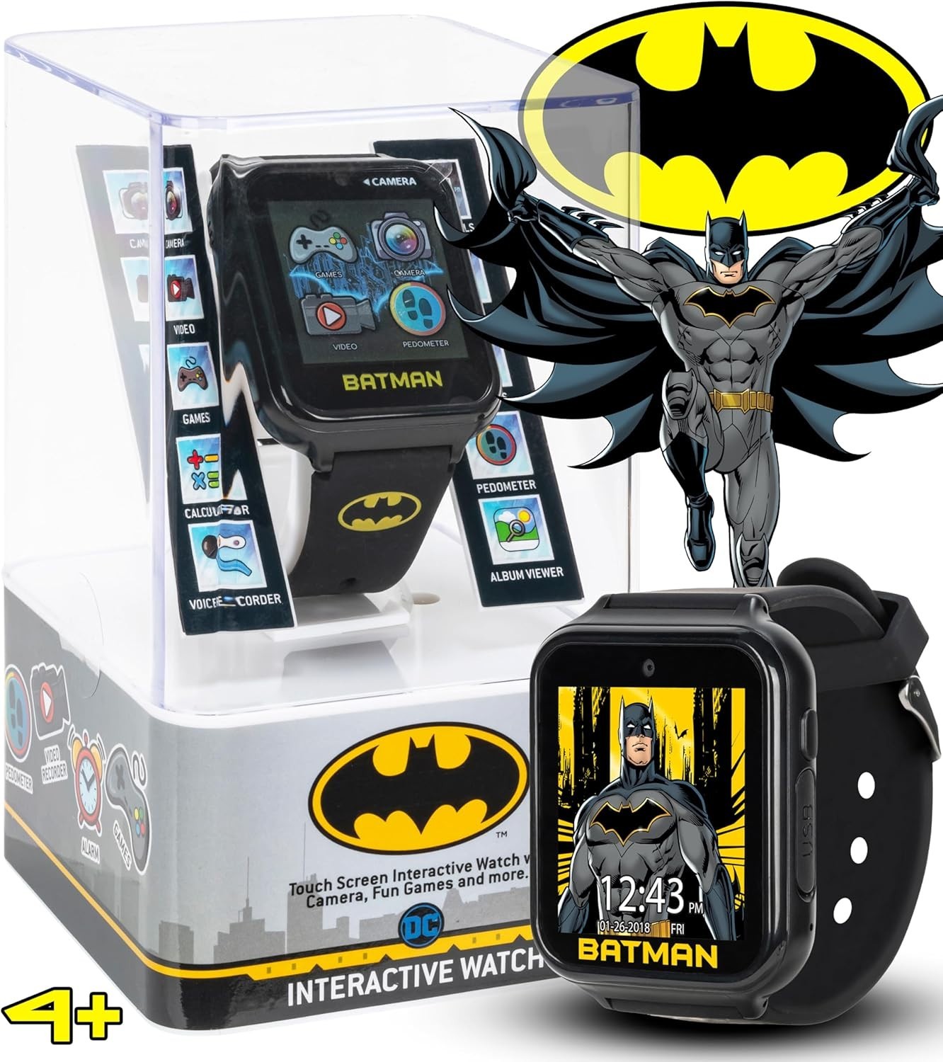 Fun and Functional Batman Smart Watch for Kids – 40mm Display & Voice Recorder