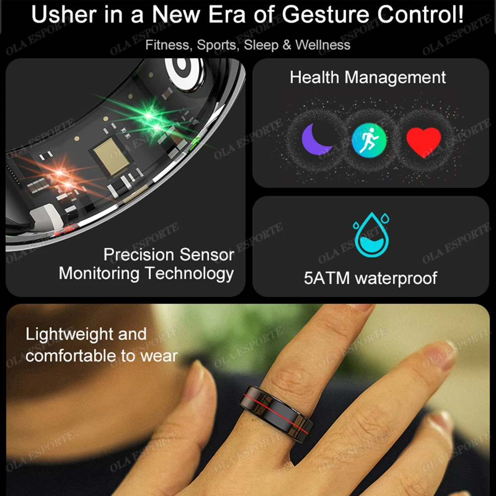 2025 New Smart Ring Blood Pressure Heart Rate Monitoring Smartring IP68 & 5ATM W
