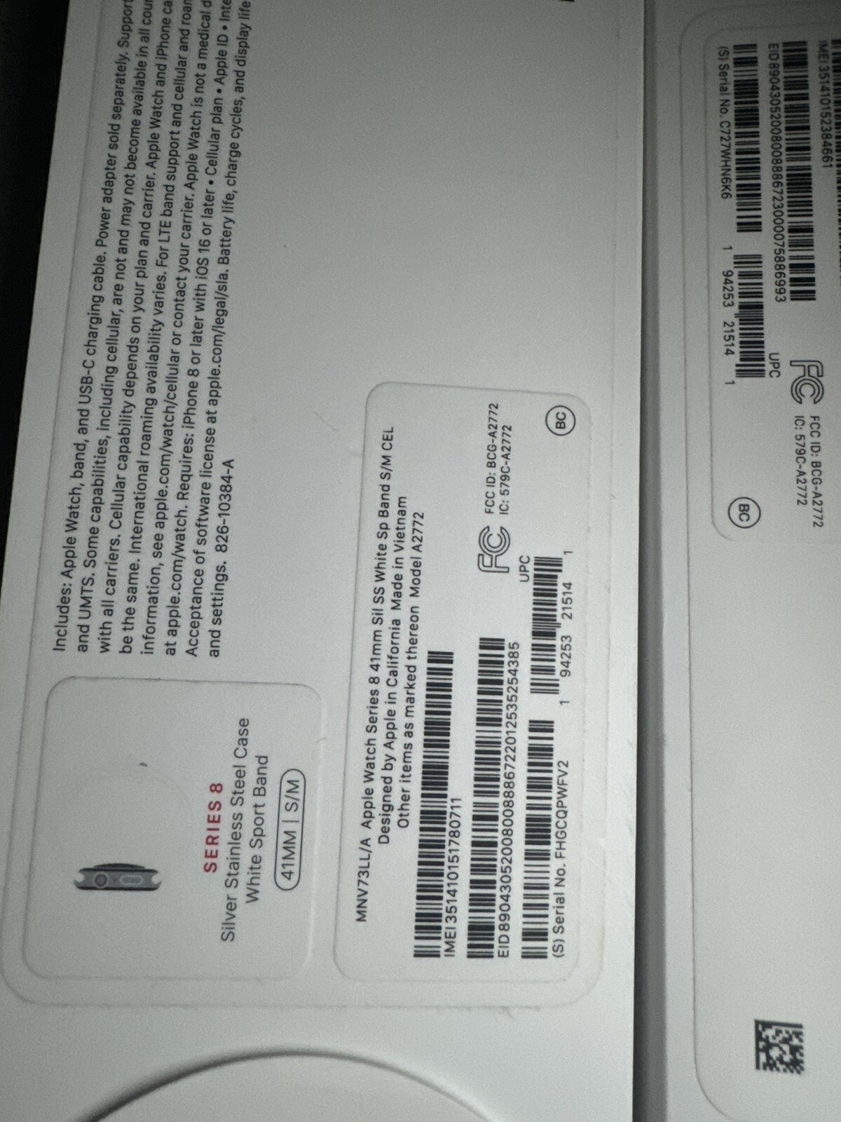 Apple Watch Series 8 41mm Silver Stainless Steel Case with White Sport Band,S/M