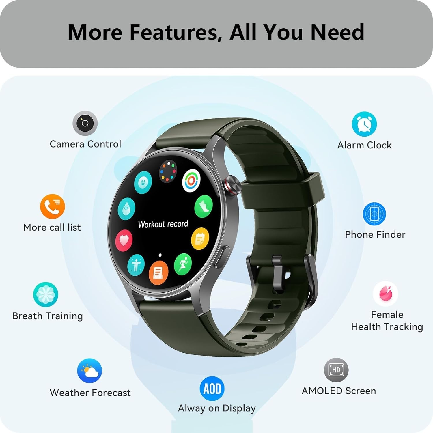 Smartwatch with AMOLED Display, Heart Rate & Sleep Tracker, Waterproof