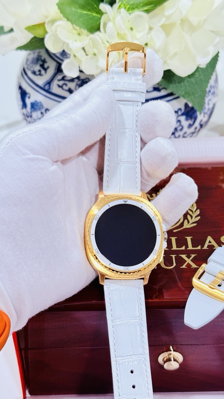 Custom 24k Gold 46mm Samsung Galaxy Watch8 Classic White | LTE Bluetooth GPS