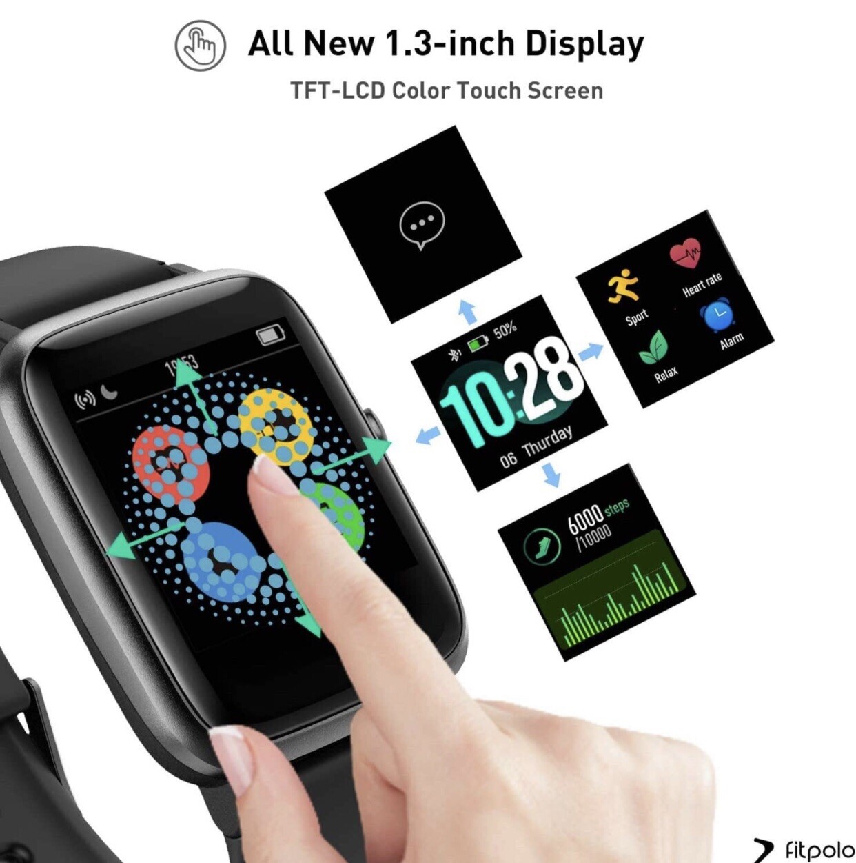 Smart Watch, Waterproof , Unisex, IOS & Android, Sleep Heart R. Tracker