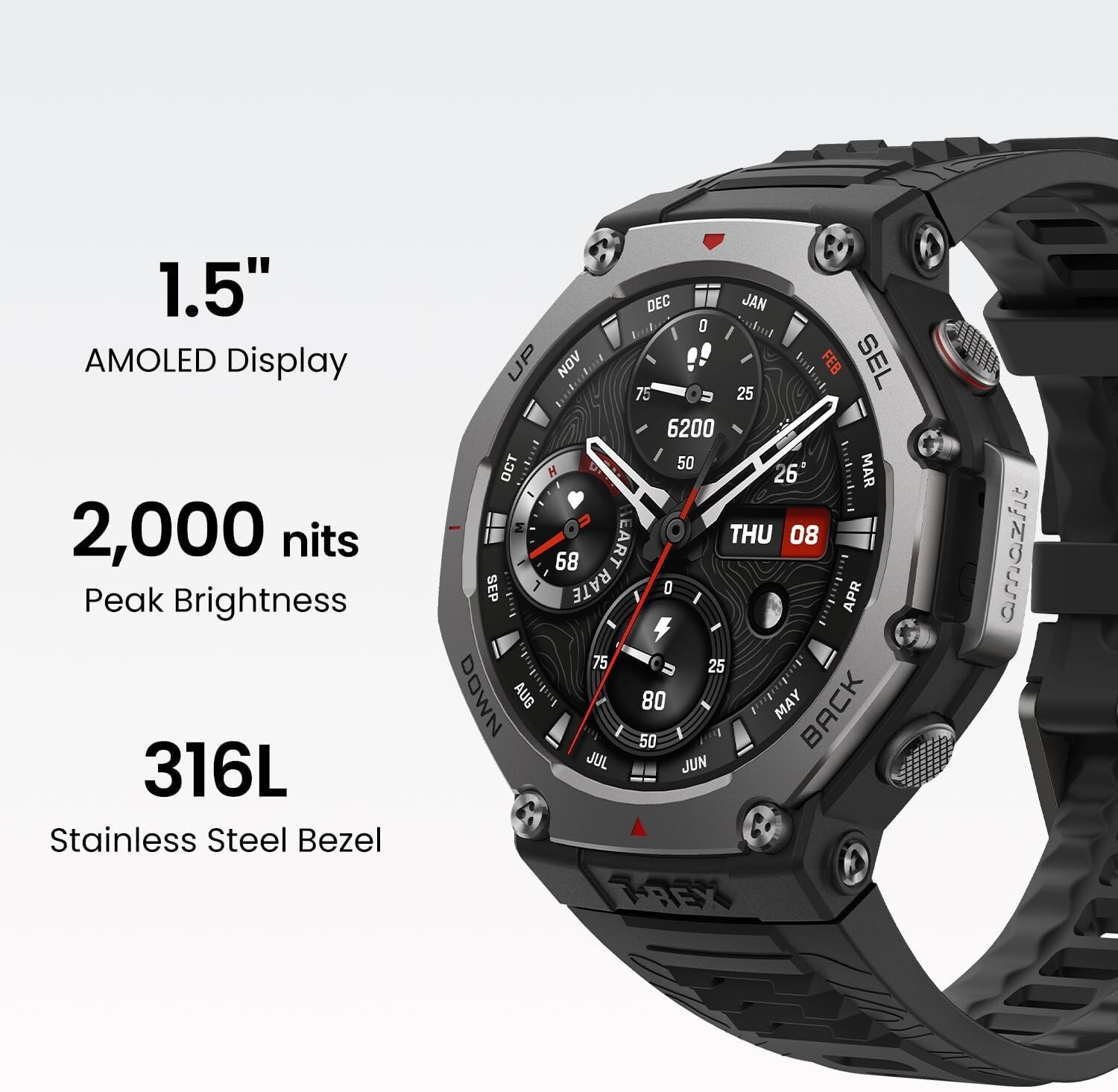 Amazfit T-Rex 3 Rugged/Military Smart Watch, Long Battery Life, Water-Resistant