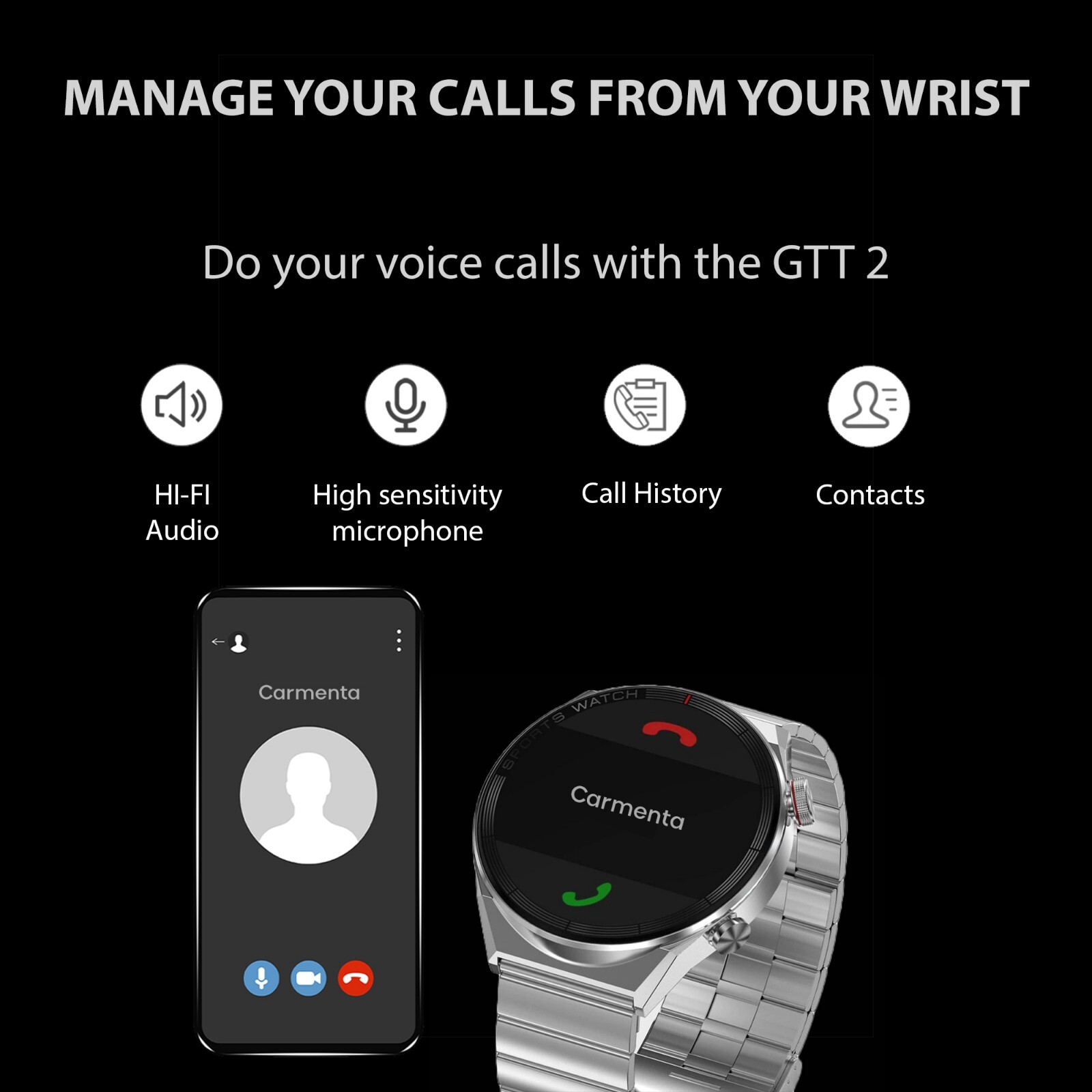 2023 GTT 2 NFC Smartwatch – ECG Monitoring, IOS Android Compatible, Call Feature