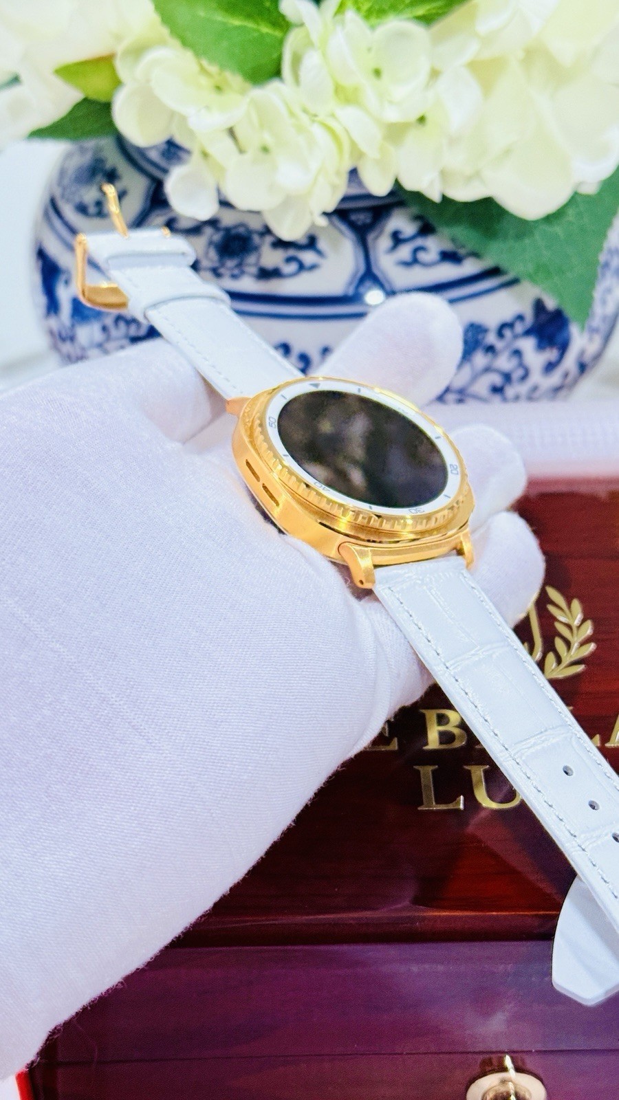 Custom 24k Gold 46mm Samsung Galaxy Watch8 Classic White | LTE Bluetooth GPS