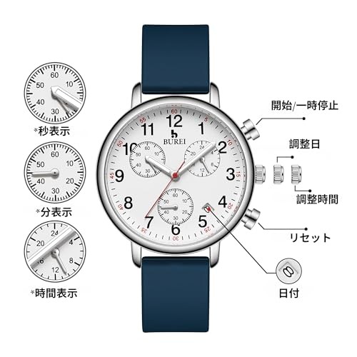 BUREI Women’s Chronograph Quartz Watch Date Luminous Blue Dial