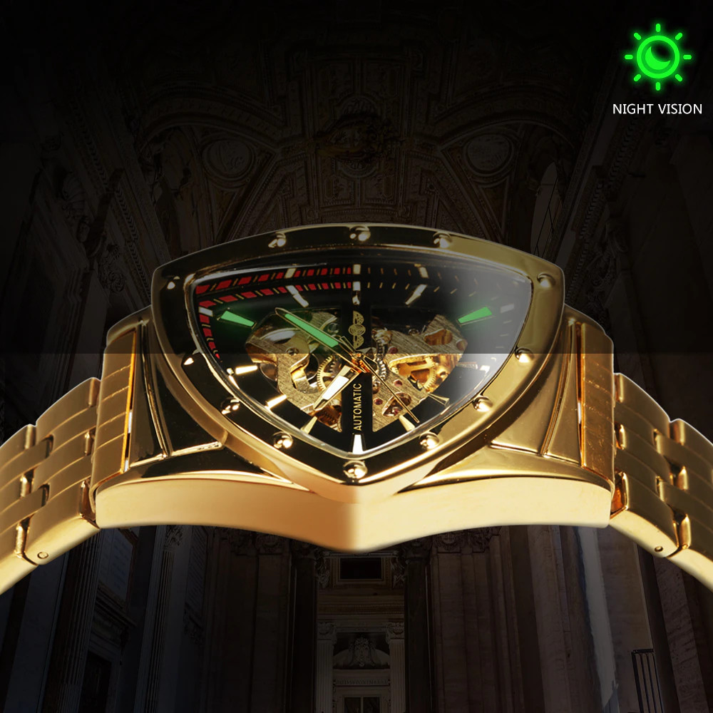 2024 Triangle Golden Skeleton Watch for Men Mechanical Automatic Watch
