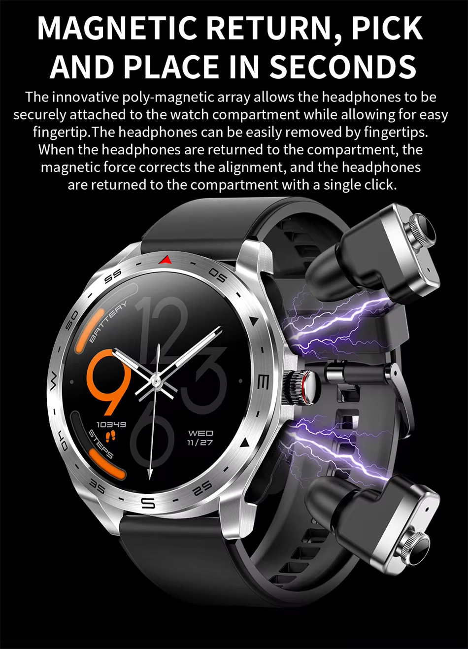 Smartwatch With Bluetooth Earbuds.