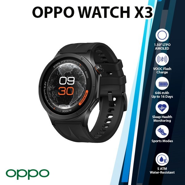 OPPO Watch X3 Android iOS Smartwatch (OBSIDIAN BLACK/2GB+32GB/AMOLED/Bluetooth)