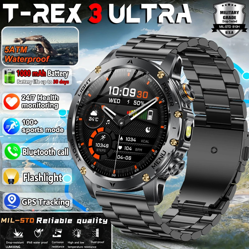 New T-Rex 3 Ultra Military Grade 1000Mah Battery Smart Watch Men IP68 Waterproof