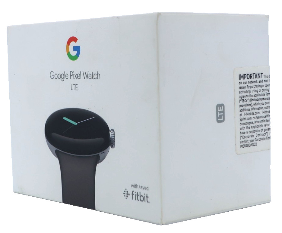 Google Pixel Watch LTE 41mm Silver Stainless Steel Case Charcoal Band NEW!