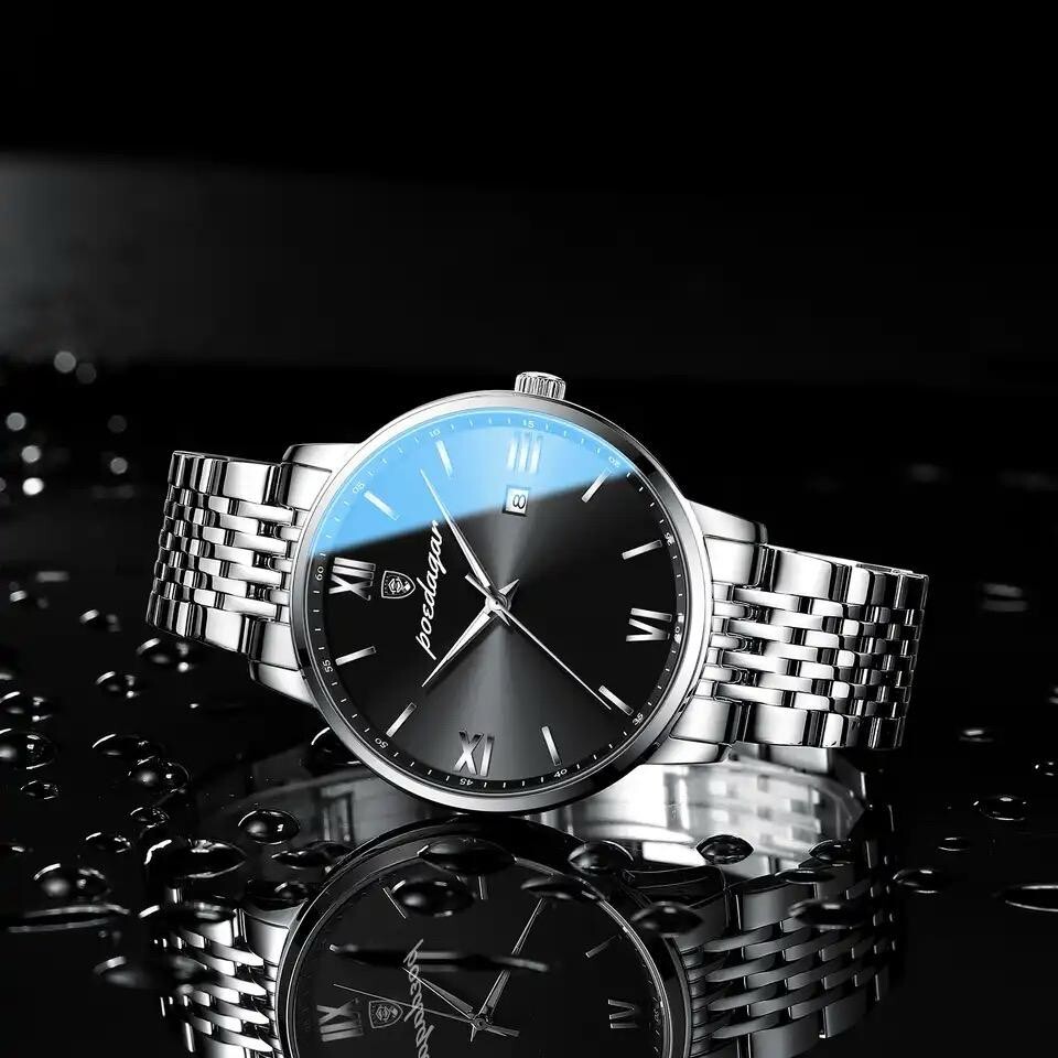POEDAGAR top brand watch men stainless steel business date clock waterproof