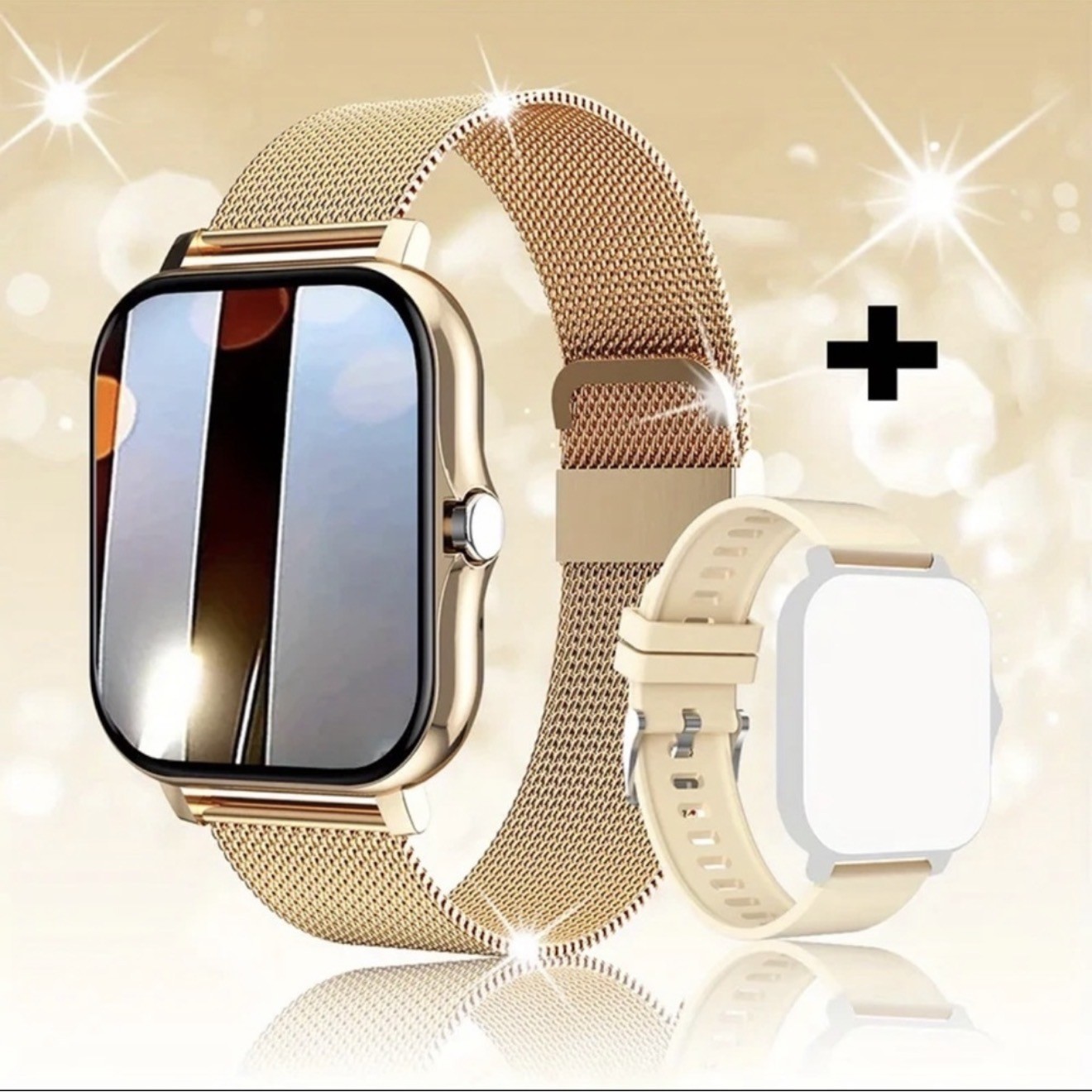 Smartwatch Gold 42mm Wireless Call Voice Assistant Steel Silicone Band Andr…