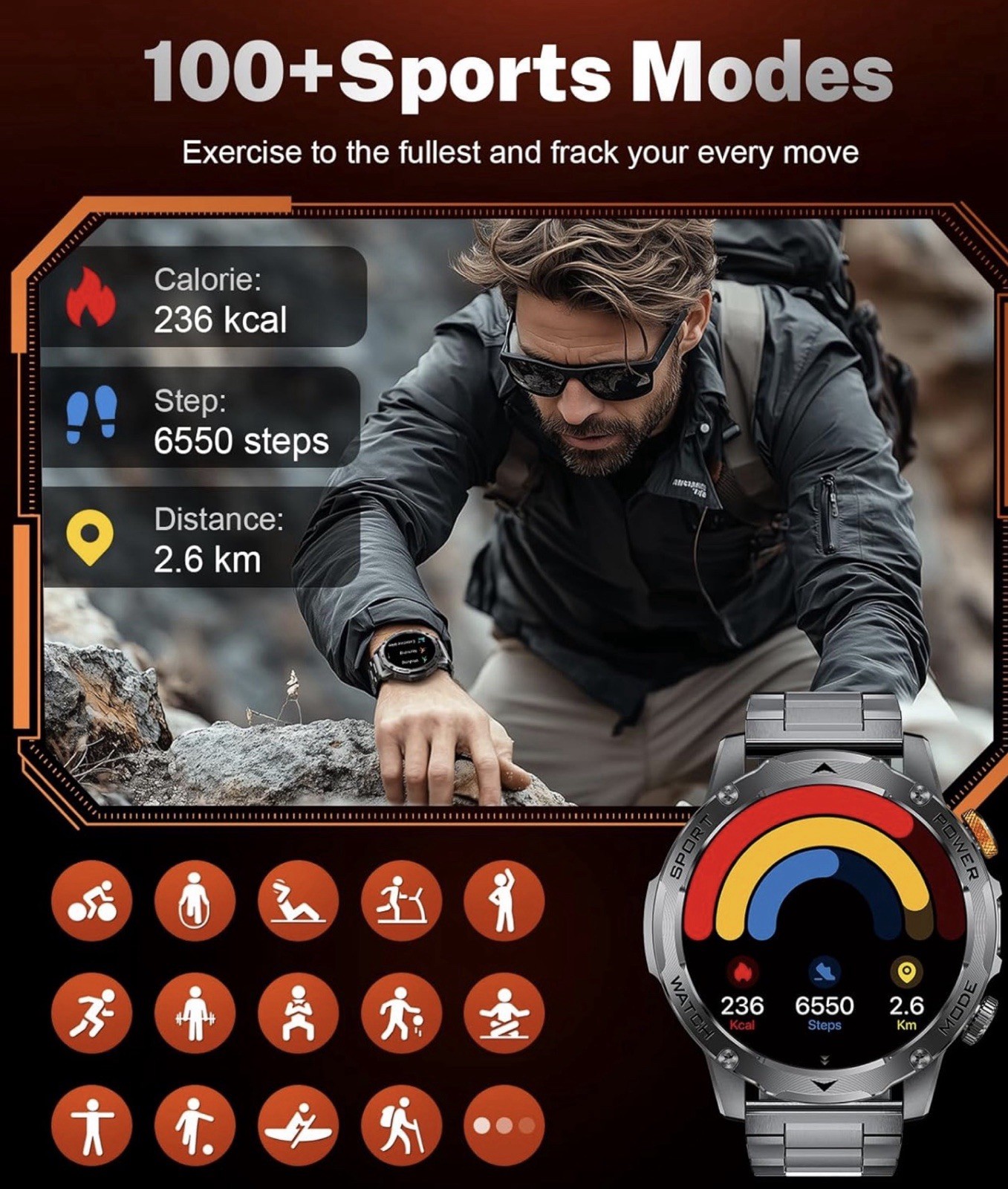 Military Smart Watches for Men(3 Bands),1000mAh/1.75″ HD Large Screen Smartwatch