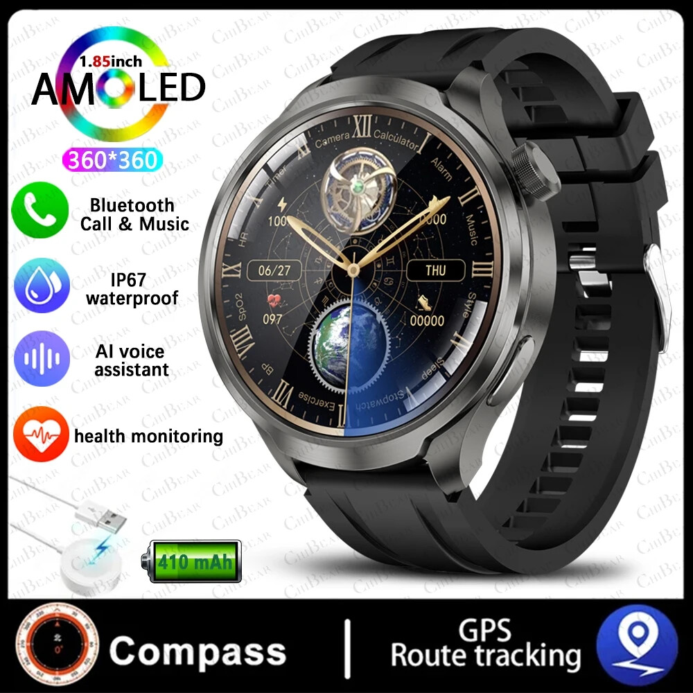 GPS Outdoor Smartwatch Men’s 1.85″ AMOLED HD Health NFC Sports Watch Android iOS