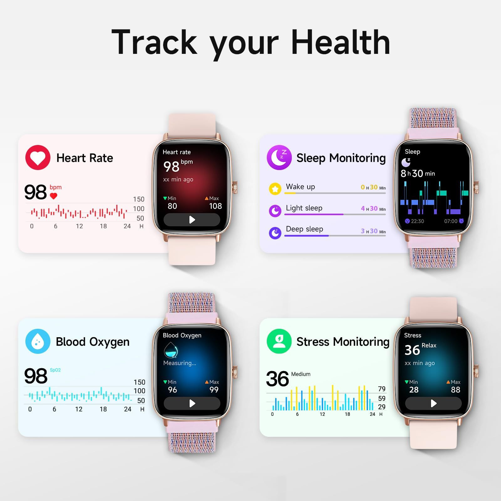 Smart Watch for Women, 1.85″ HD Smartwatch Compatible S/M/L, Rose Gold