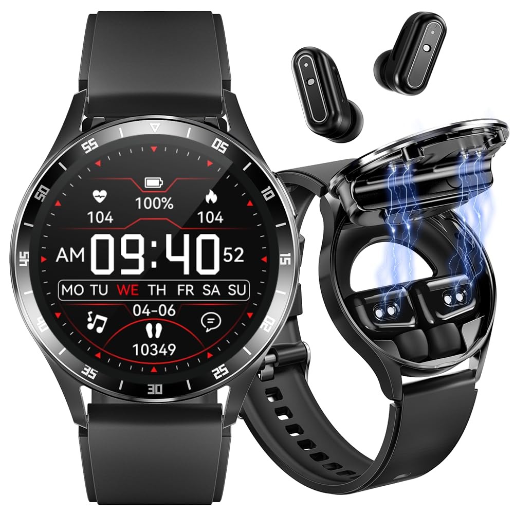 with Earbuds, 1.32 Inch Round Fitness Watch X10, 2 in 1 Bluetooth Watch with …