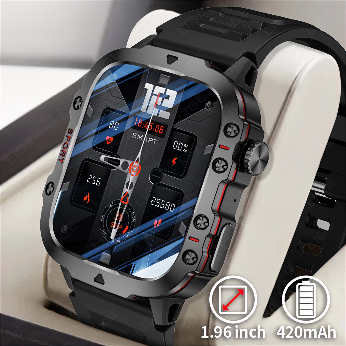 Smart Watch 1.96″ HD Waterproof Fitness Tracker Heart Rate Monitor Long Battery