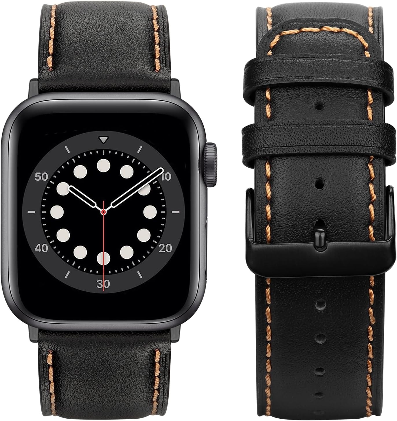 Black Genuine Leather Band for Apple Watch Ultra 49mm 44mm – Replacement Strap