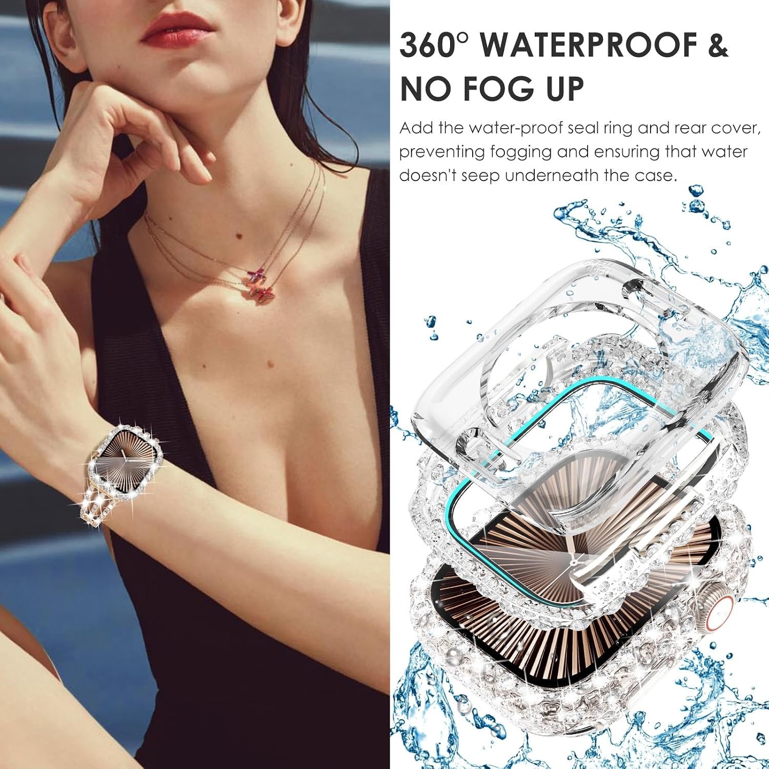 2 in 1 Waterproof Bling Case for Apple Watch Series 10 11 42mm with Screen Prote