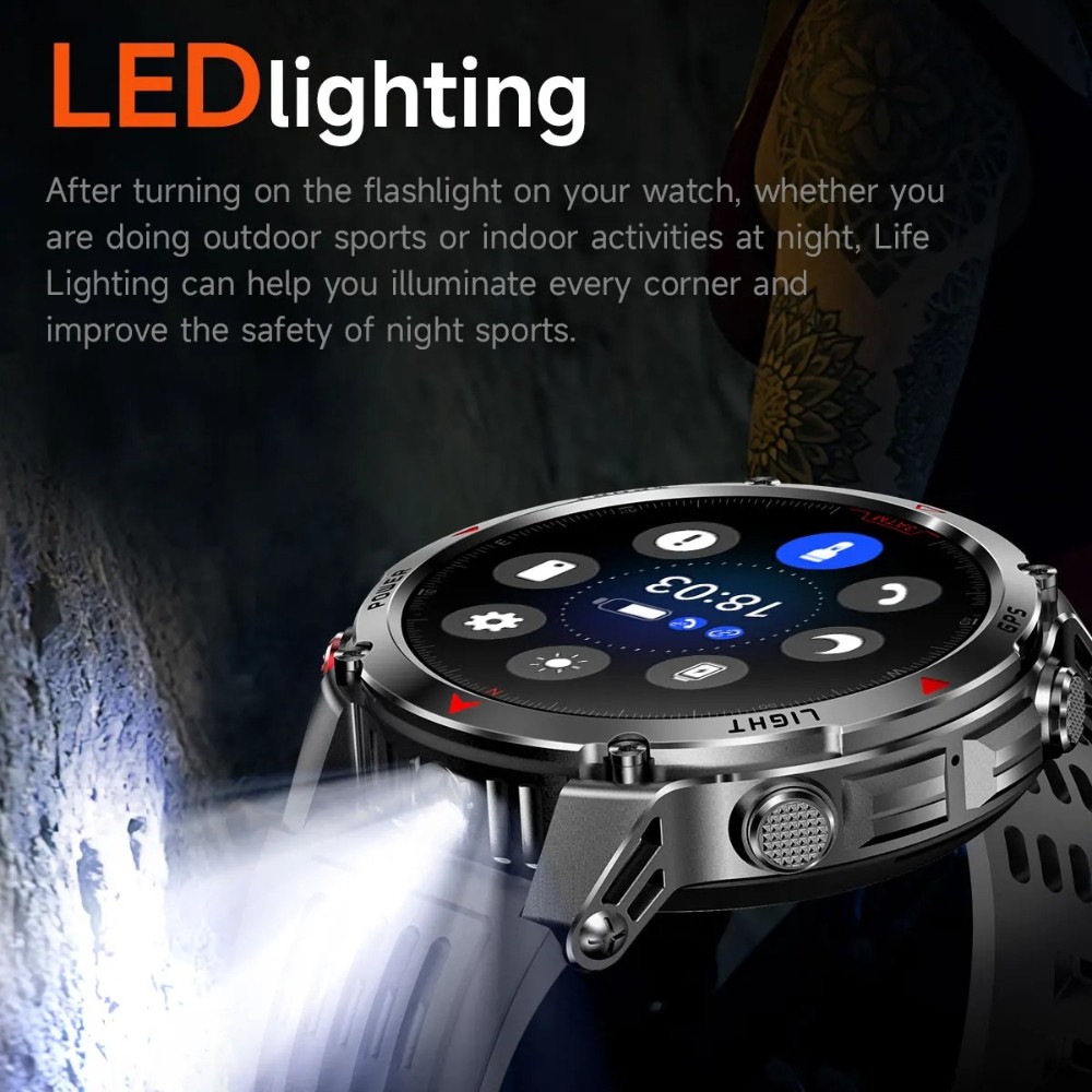 Military Smart Watches For Men Outdoor GPS LED Flashlight Rugged Fitness Tracker