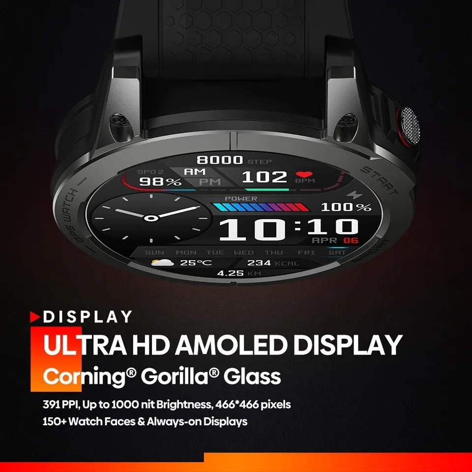 Zeblaze Stratos 3 Precise GPS 1.43″ AMOLED,Hi-Fi BT Voice Calling Men Smartwatch