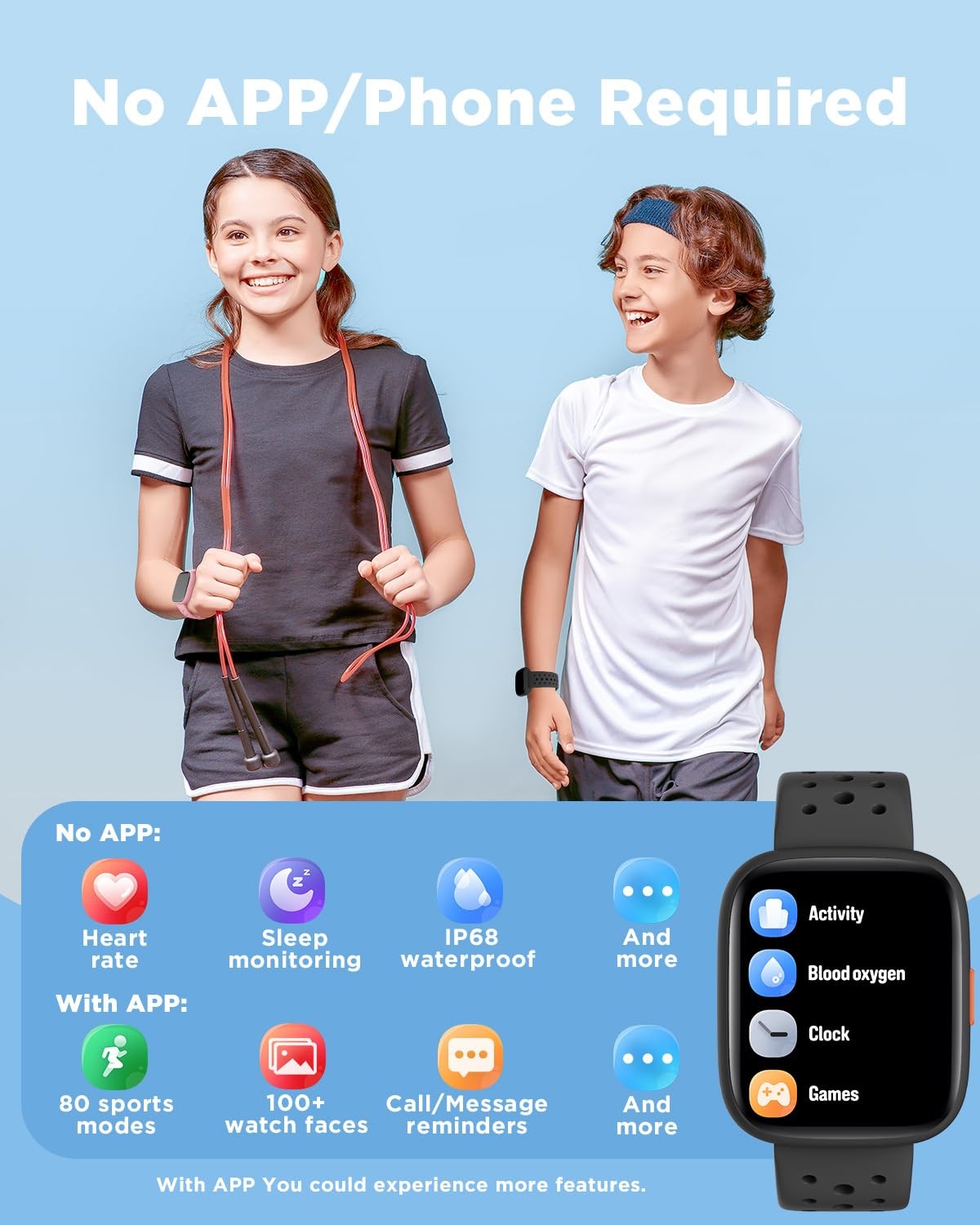 Smart Watch for Kids, 1.8″ Fitness Tracker Watch Pedometer, Heart Rate, Sleep…