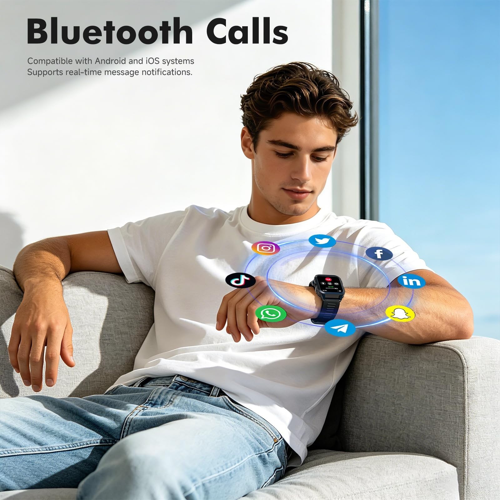 Waterproof Smart Watch for Men, 1.96″ Display, Call Function, 30+ Days Battery,