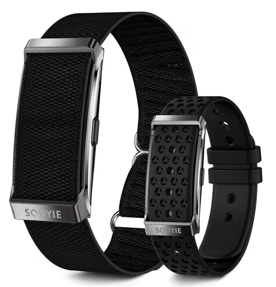 Smart Wearable Fitness Tracker HR/BP Sleep Stress, 2 Black Bands