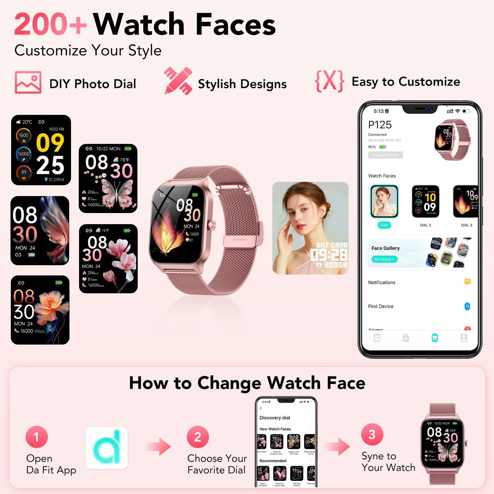 1.85 Inch Smart Watch Women Fitness Tracker Heart Rate Sleep Monitor 2 Bands…