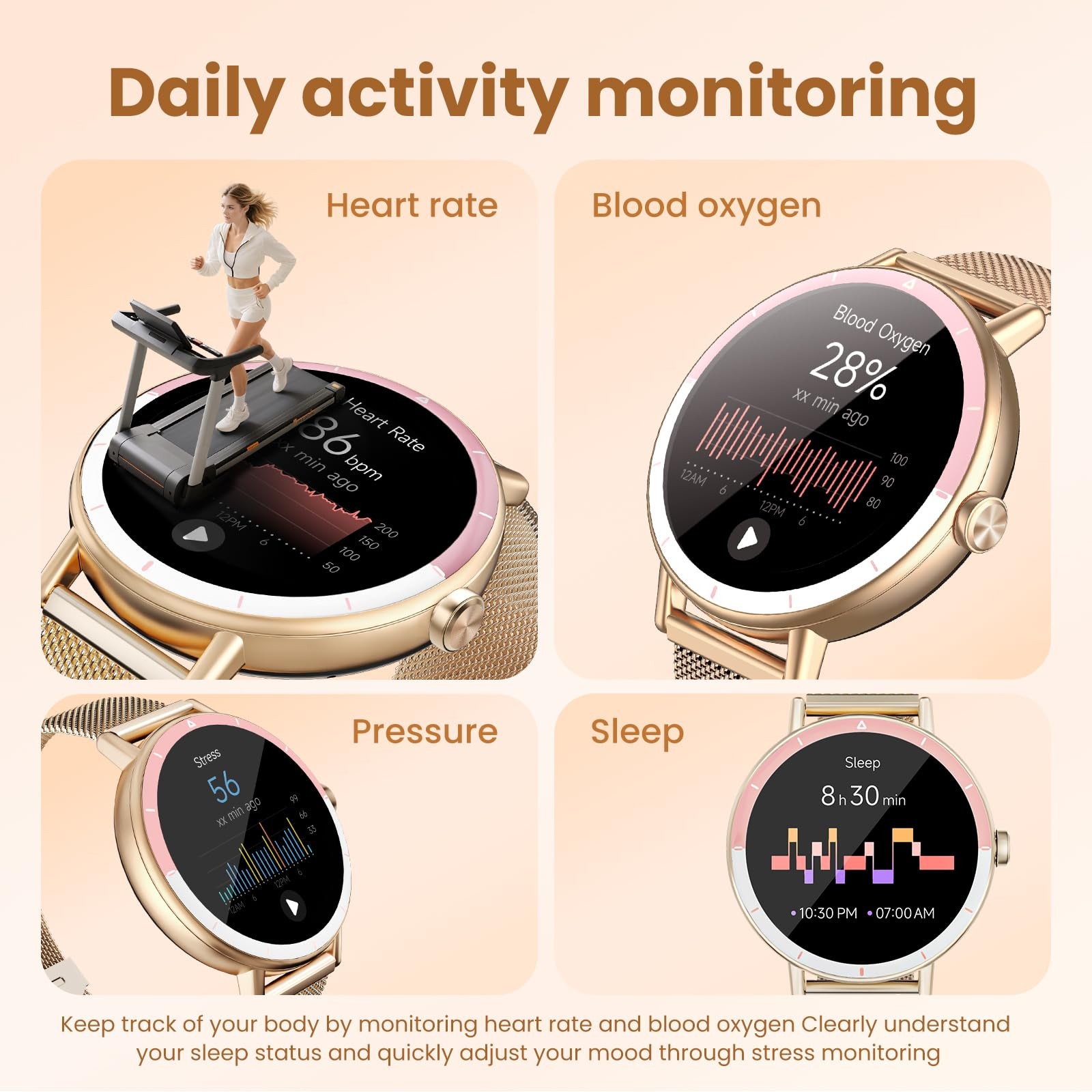 Smart Watch Women Android iPhone Fitness Tracker Call Heart Rate SpO2 IP68