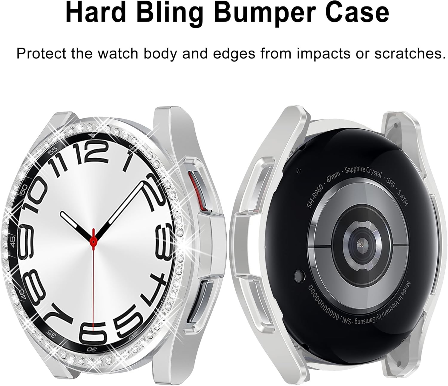 2 in 1 Bling Case for Samsung Galaxy Watch 6 Classic 47mm, PC Protective Bumper